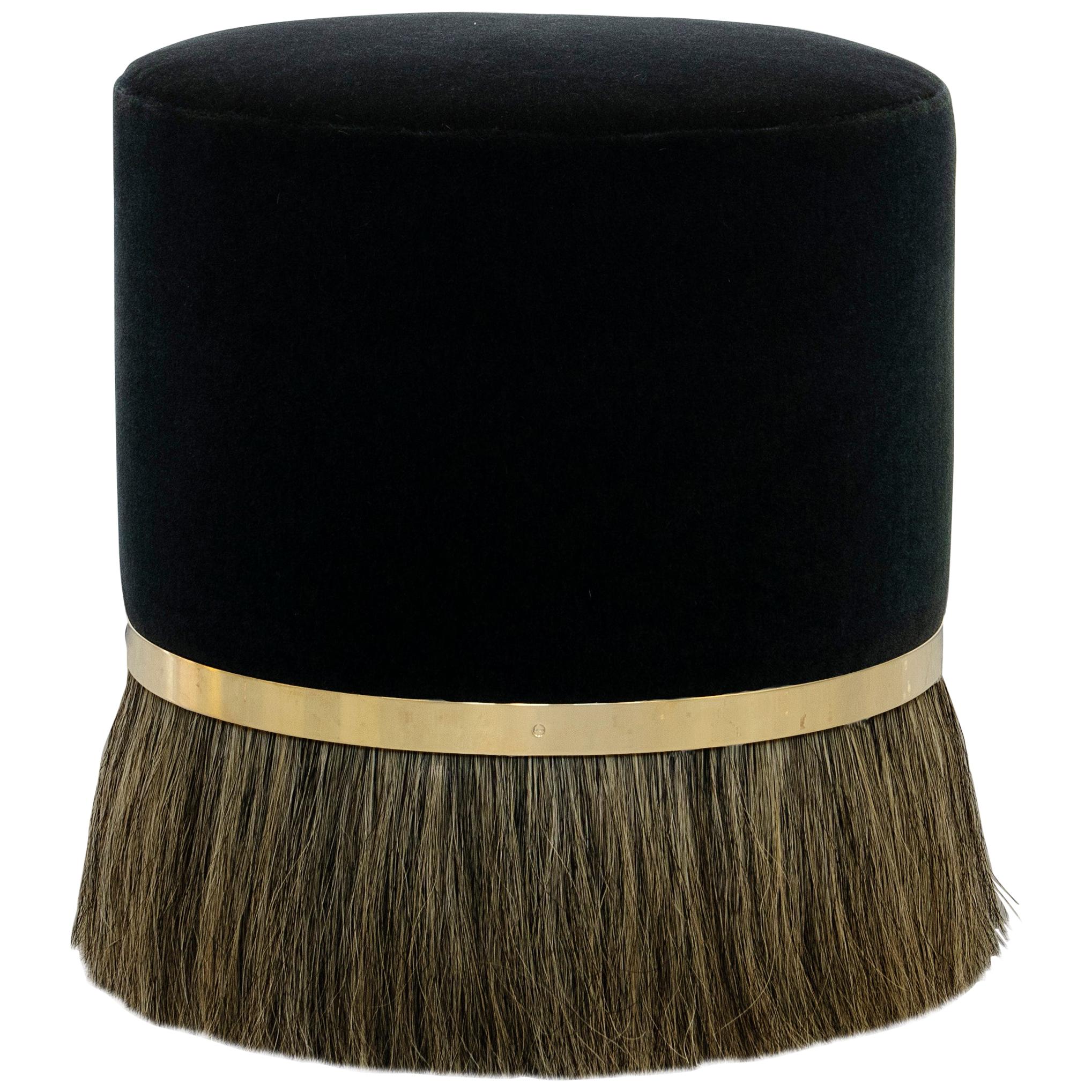 Thing 3 Stool with Horse Hair, Polished Brass and Velvet (IN STOCK)