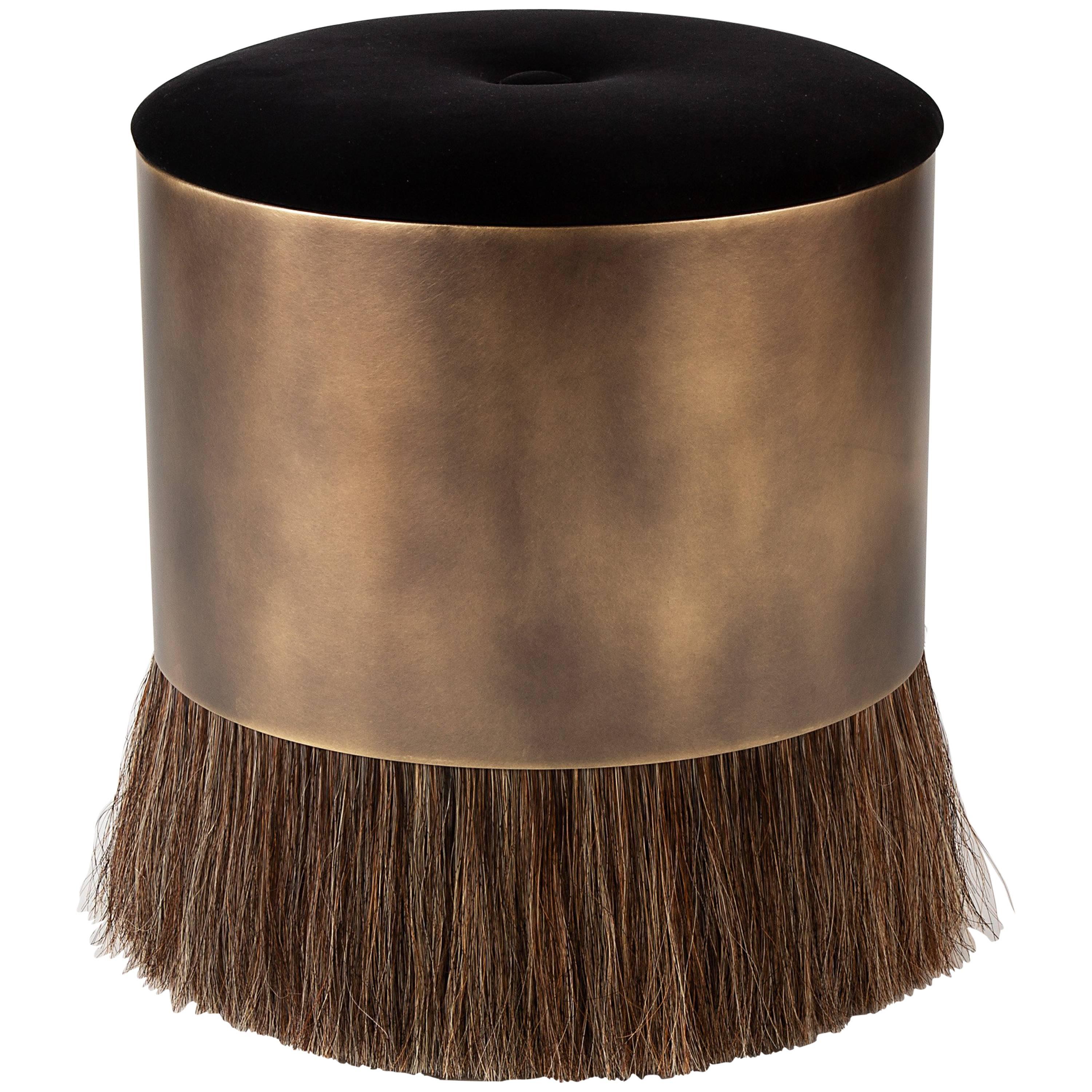 Konekt Thing 4 Stool with Antique Brass, Horse Hair and Velvet For Sale