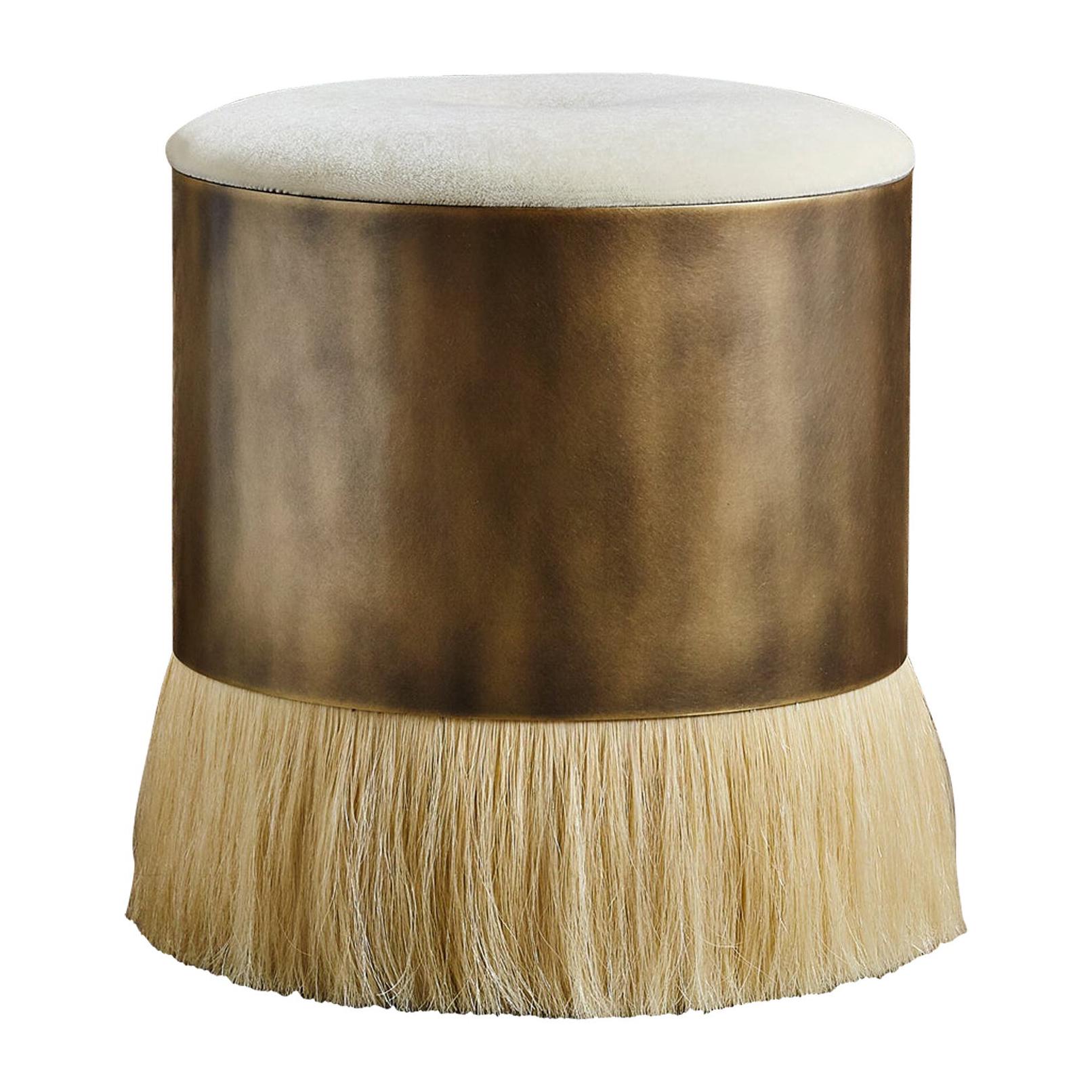 Konekt Thing 4 Stool with Antique Brass, Horse Hair and Merino Wool Velvet