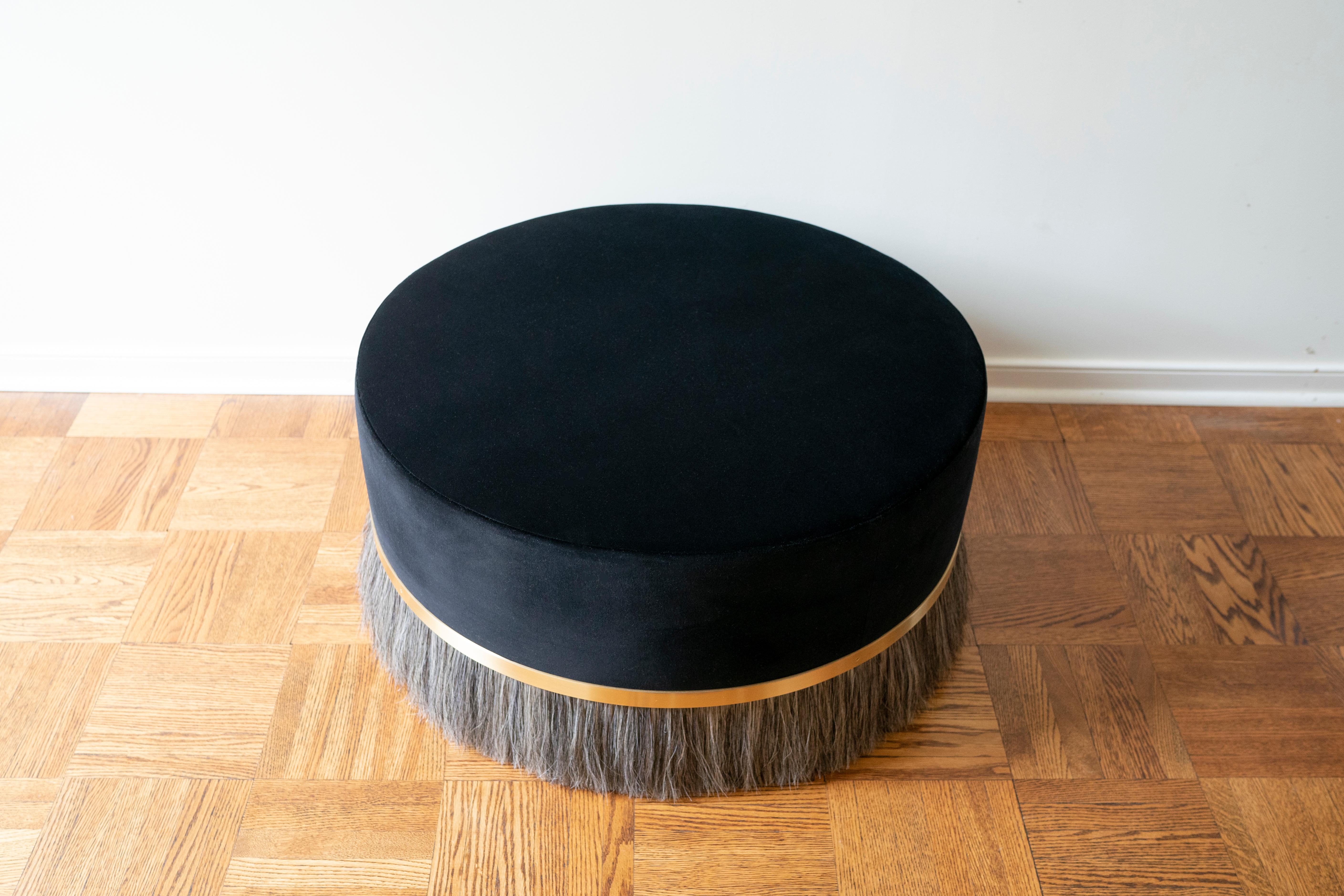 Konekt Thing Ottoman Round with Polished Brass, Horse Hair, and Velvet In New Condition For Sale In New York, NY