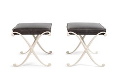 Ottomans minces en cuir anthracite et aluminium