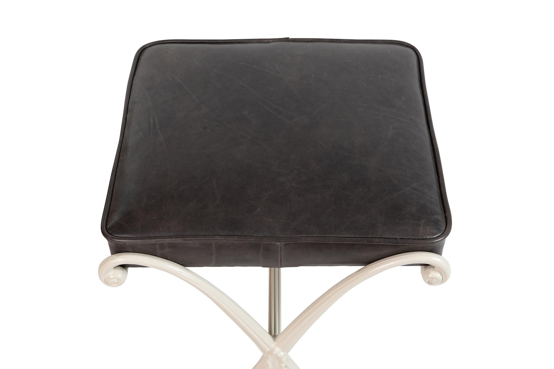 American Thinline Charcoal Leather and Aluminum Ottomans