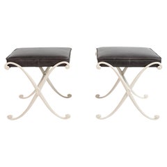Thinline Charcoal Leather and Aluminum Ottomans