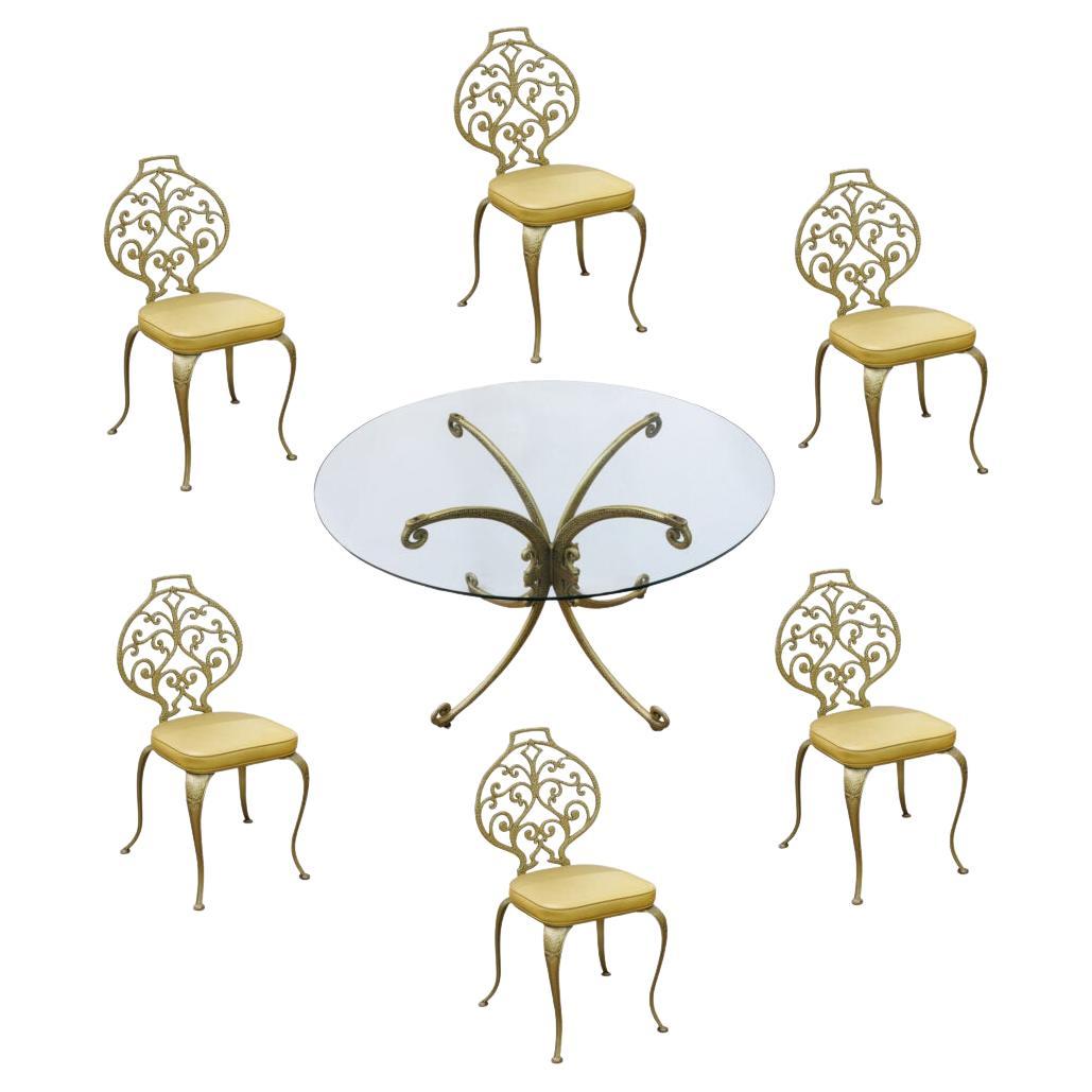 Thinline Dining Set: Cast Aluminum Table 
6 Chairs, 1960s USA For Sale