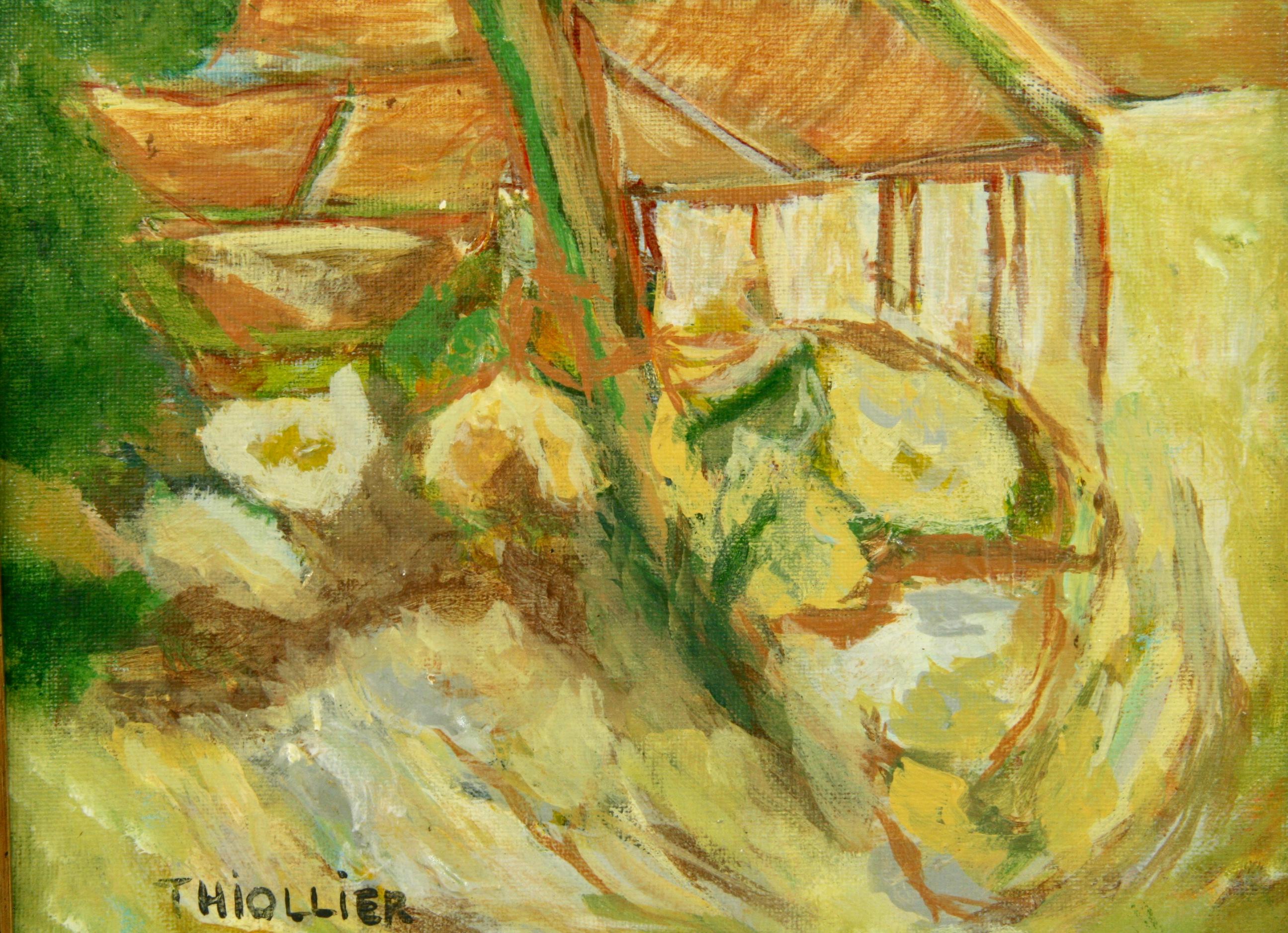 Peinture de paysage de village français impressionniste américaine vintage 1970 en vente 1