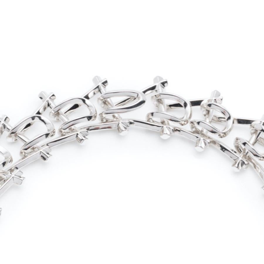 Contemporary Third Crown Marcy Link Necklace in Rhodium Plated Brass For Sale