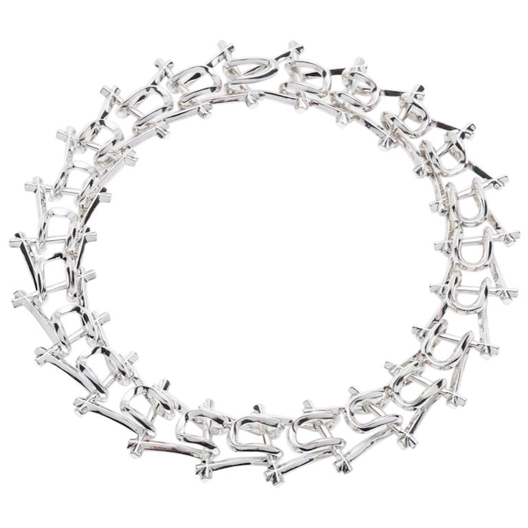 Third Crown Marcy Link Necklace in Rhodium Plated Brass For Sale
