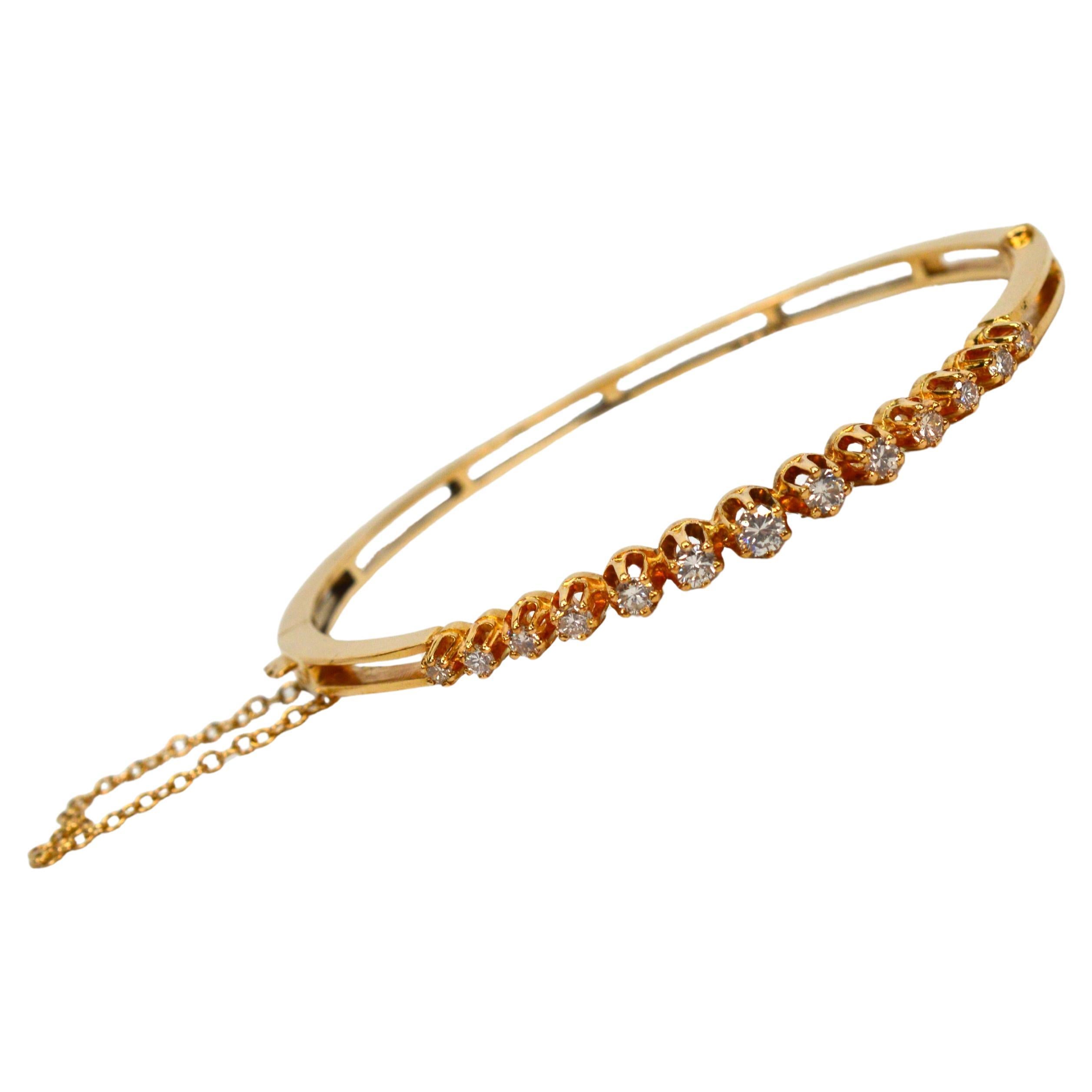 Thirteen Diamond 14 Karat Yellow Gold Bangle Bracelet
