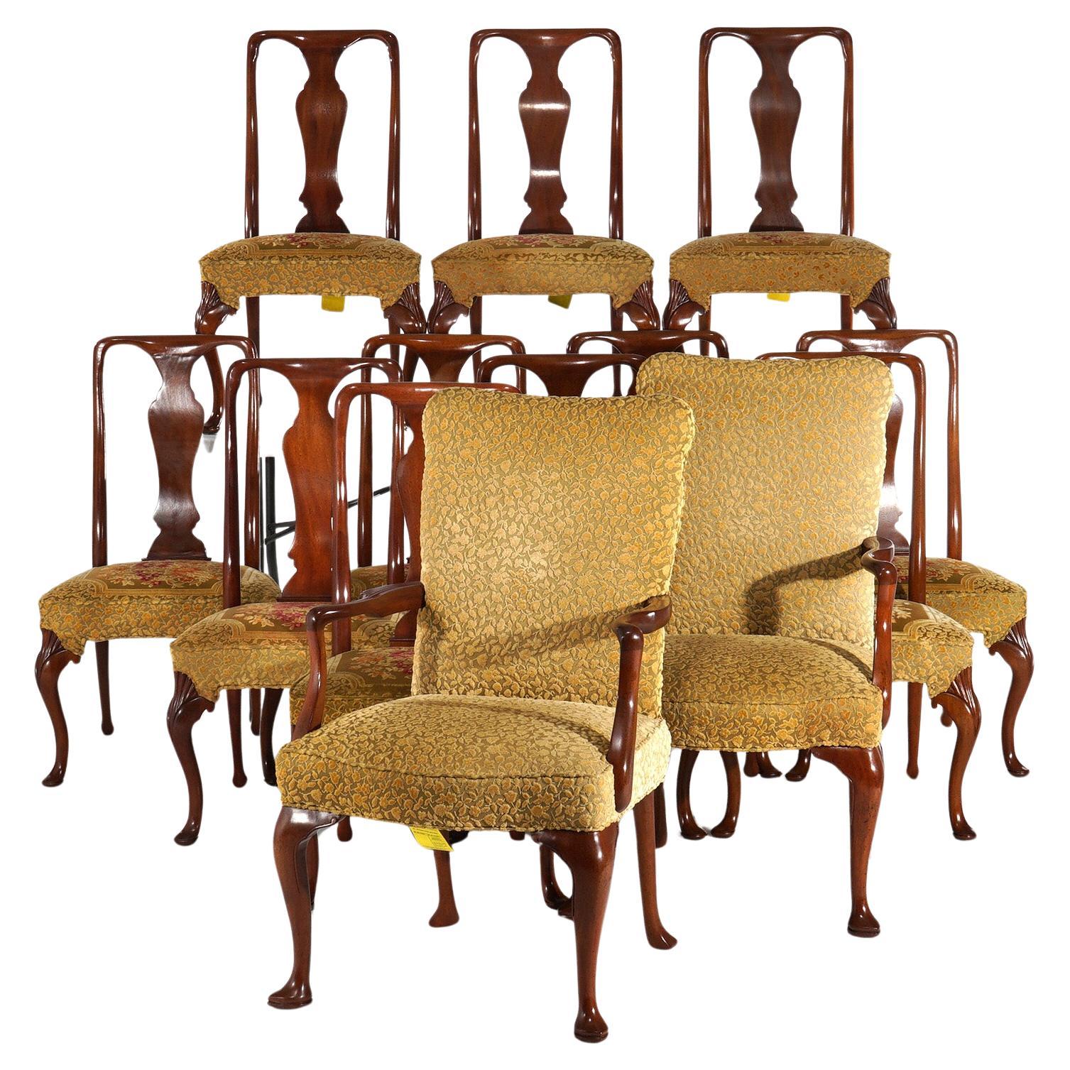 Thirteen Kittinger Upholstered Carved Mahogany Dining Room Chairs 20thC