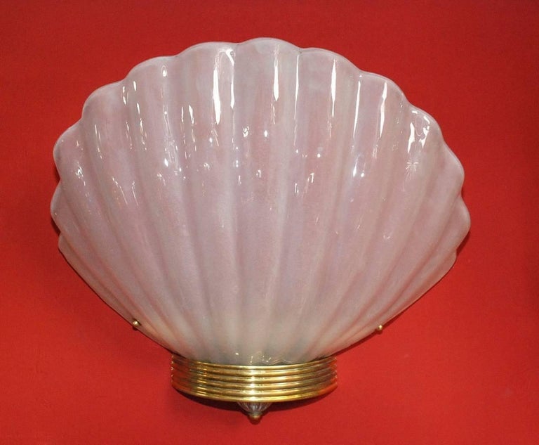 Thirteen Vintage Sconces w/ Murano Glass Sea Shell & Marked by Barovier e Toso For Sale 1