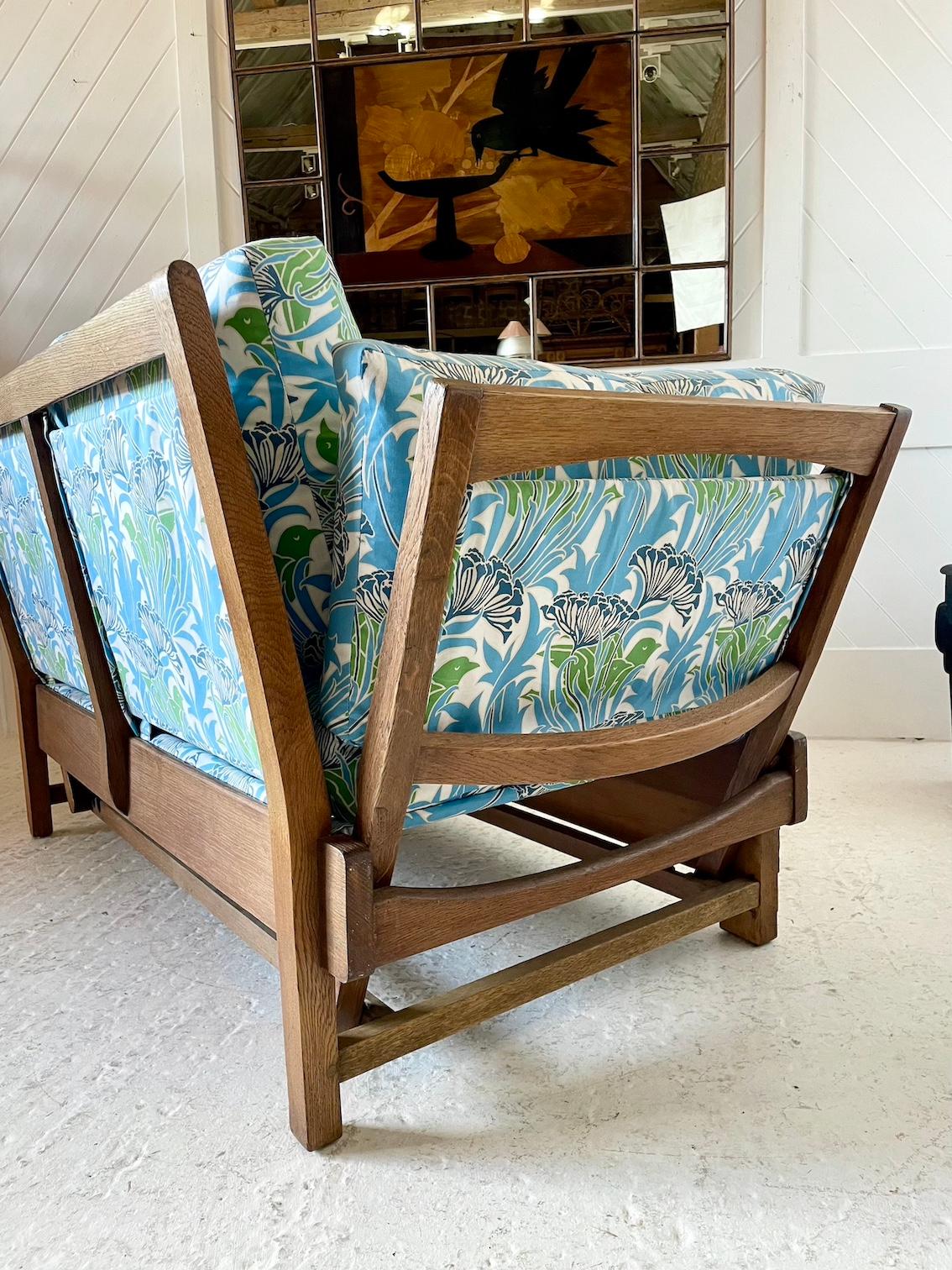 Cotton Thirties Parker Knoll Drop Sided Oak Settee