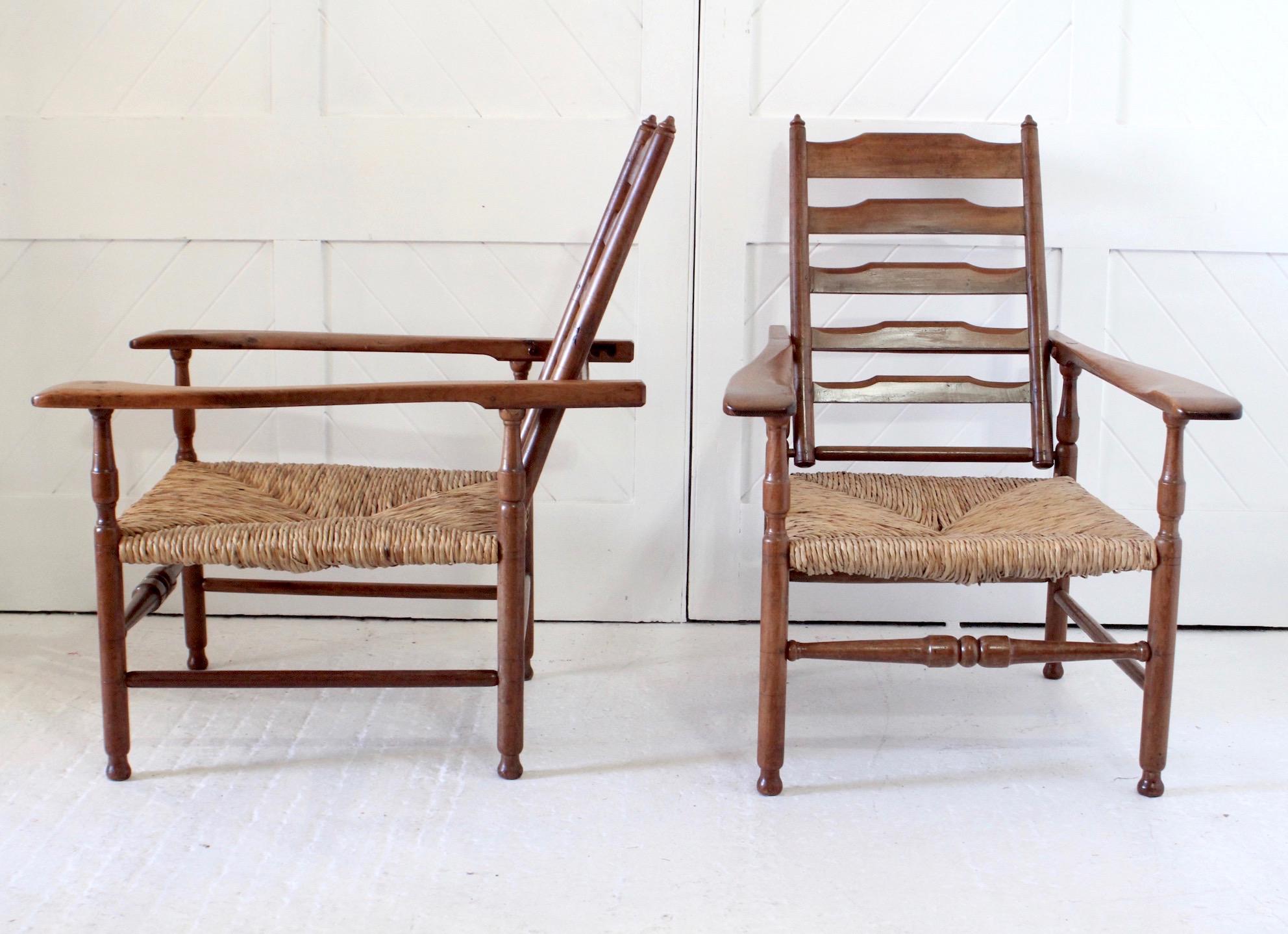 English Thirties Rare Yew Wood Pair of Reclining Armchairs by Gordon Russell