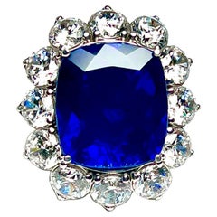 Thirty Carat Royal Blue Sapphire Diamond Costume Jewelry Cluster Ballerina Ring