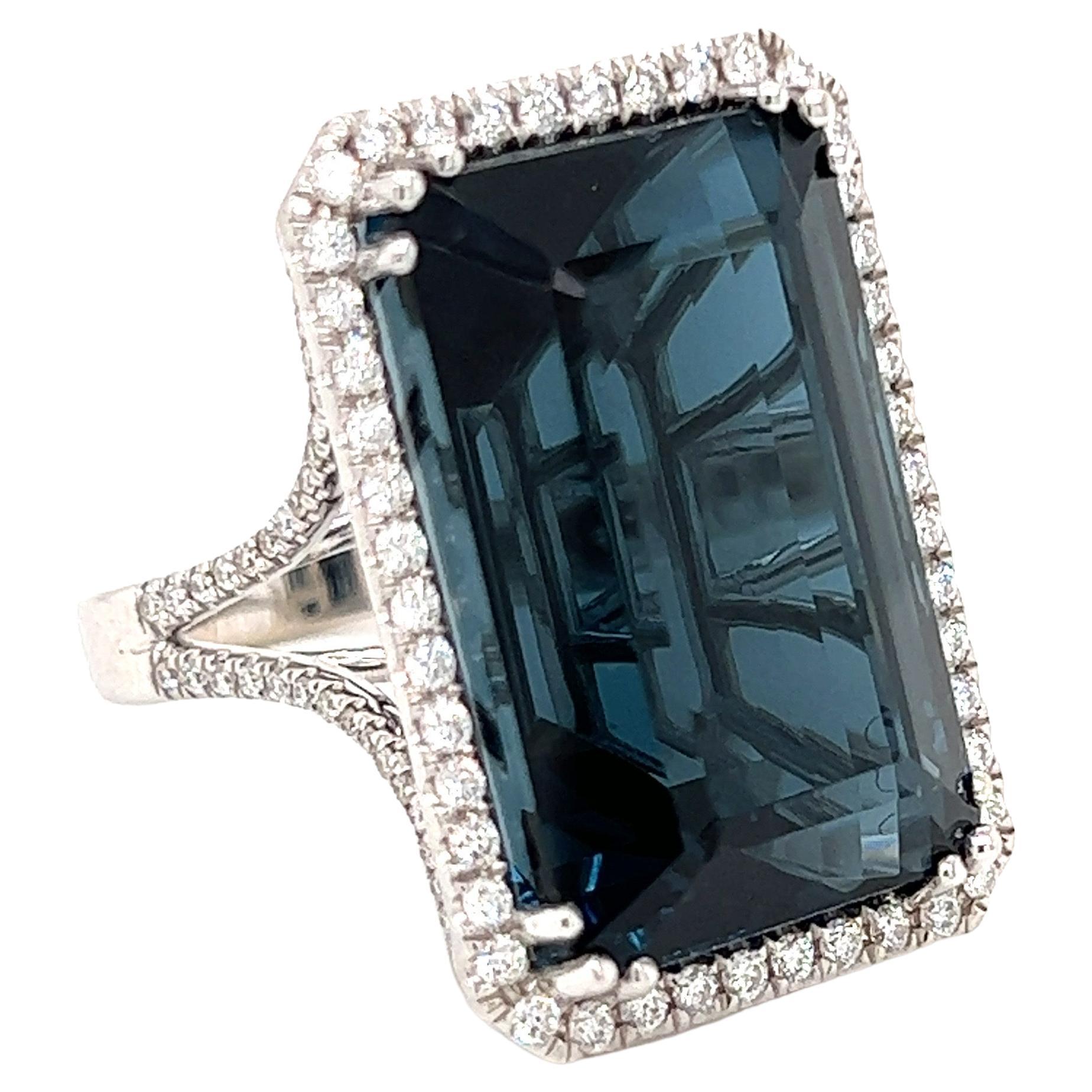 Thirty Eight Carat Indicolite Tourmaline and Diamond Ring