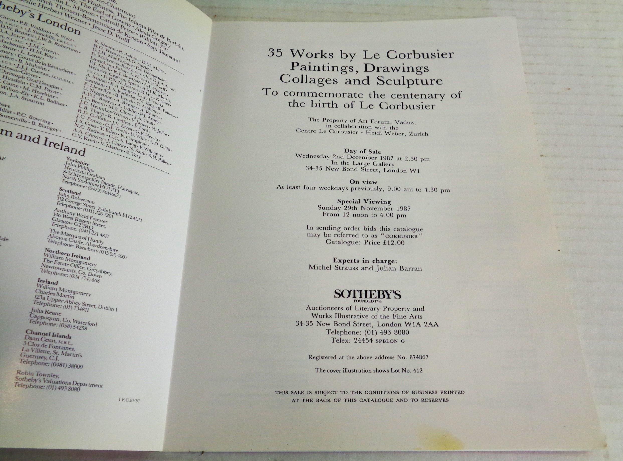 Thirty-Five Works by Le Corbusier: 1987 Sotheby's, London - Auction Catalog In Good Condition For Sale In Rochester, NY