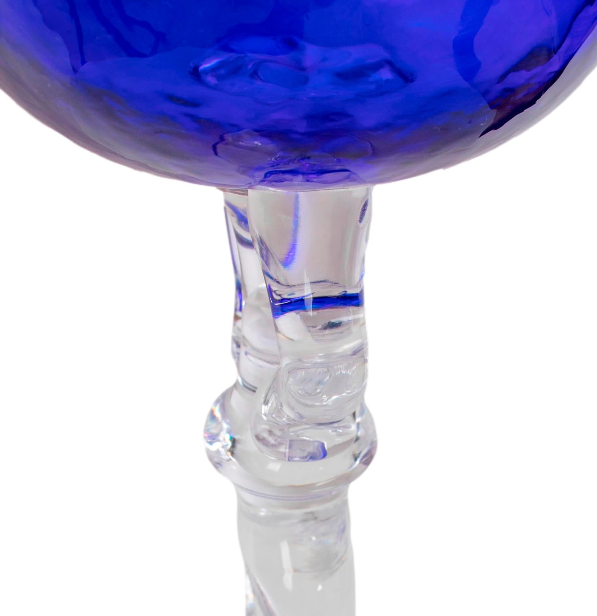 Thirty-Four Murano Glass Wine and Champagne Glasses in Blue Colour For Sale 7