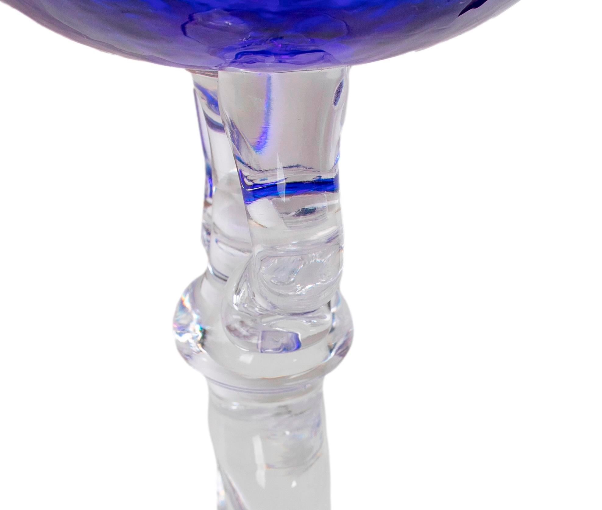 Thirty-Four Murano Glass Wine and Champagne Glasses in Blue Colour For Sale 8