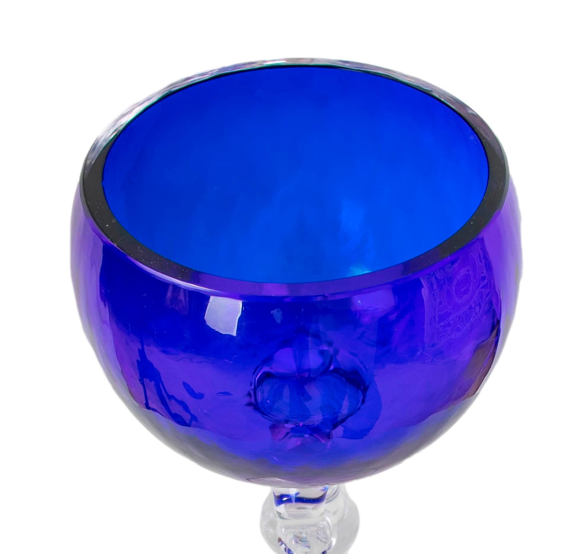 Thirty-Four Murano Glass Wine and Champagne Glasses in Blue Colour For Sale 10
