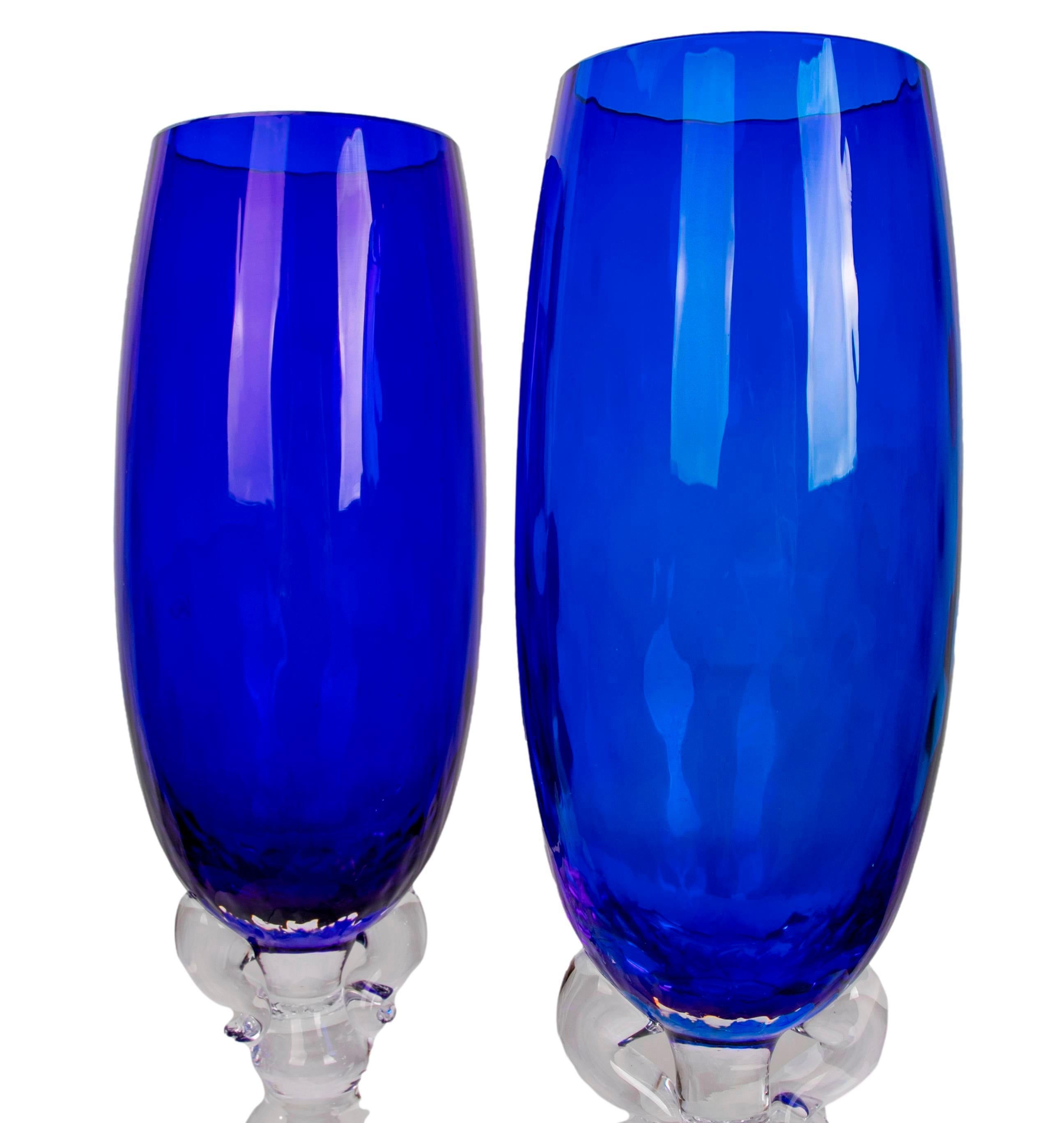 Italian Thirty-Four Murano Glass Wine and Champagne Glasses in Blue Colour For Sale