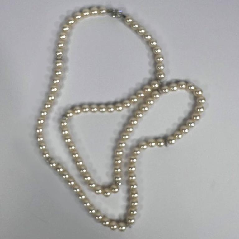 Art Deco Thirty-six Inch Rope  Faux Jewelry Japanese Cultured Style 8mm Pearls Bergdorfs For Sale