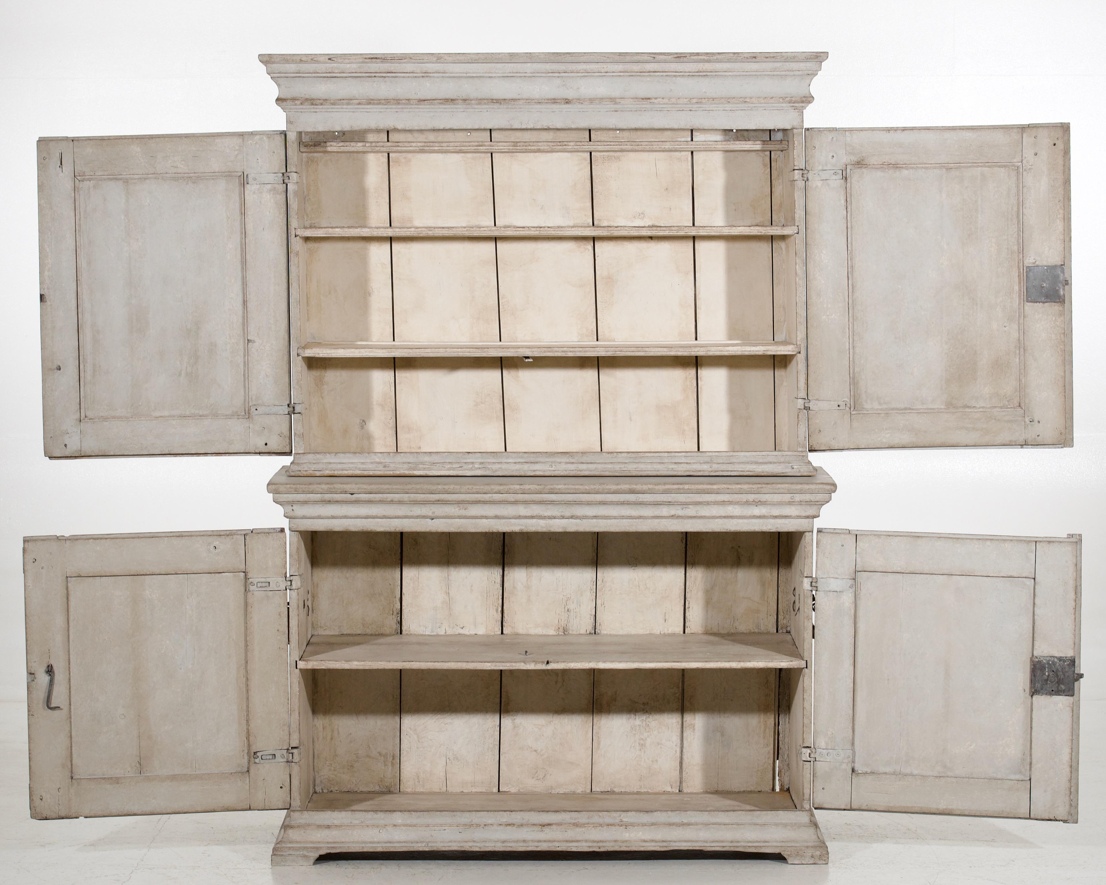 18th Century and Earlier This 18th Century Two-Part Baroque Cabinet Originates from Scandinavia For Sale