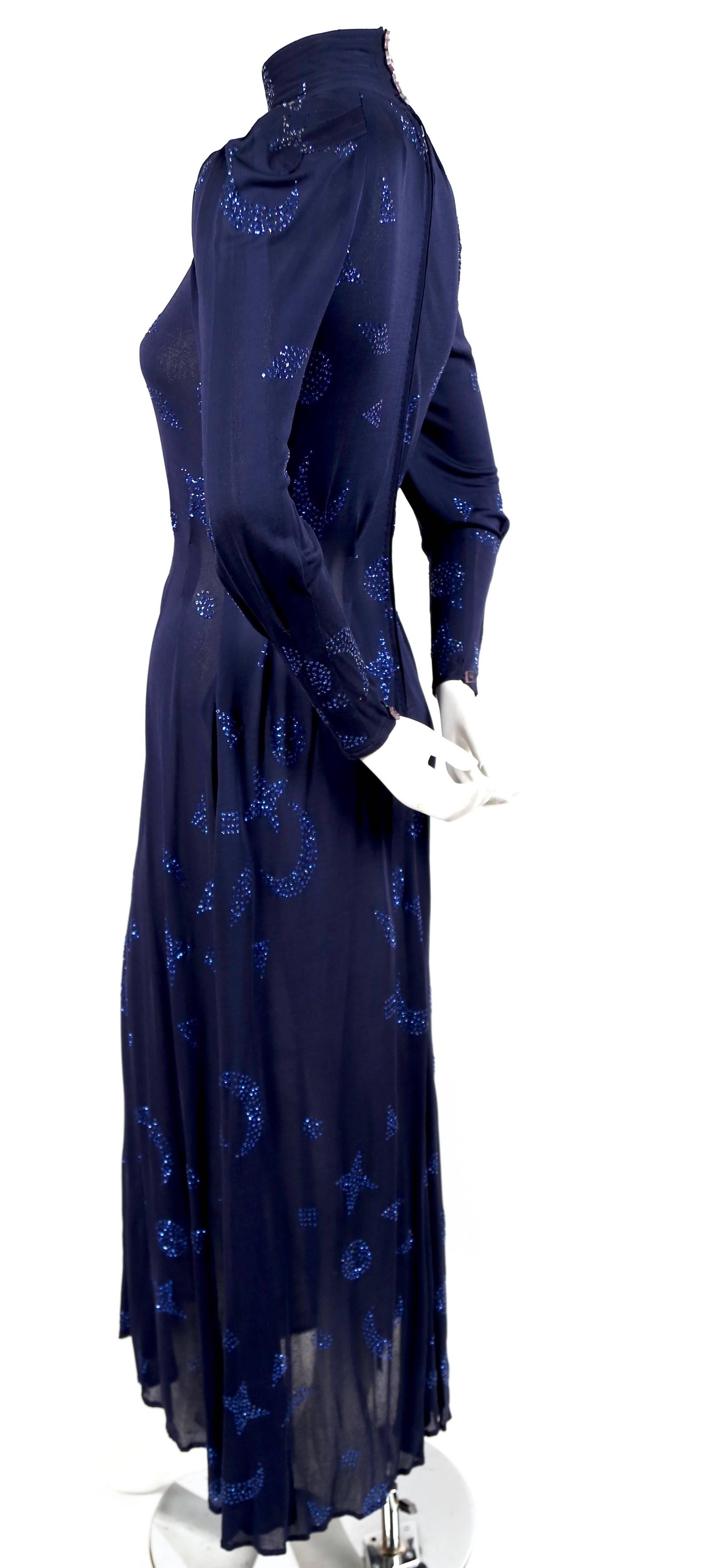 Black This 1970's JEAN MUIR blue jersey dress with stars and moons 