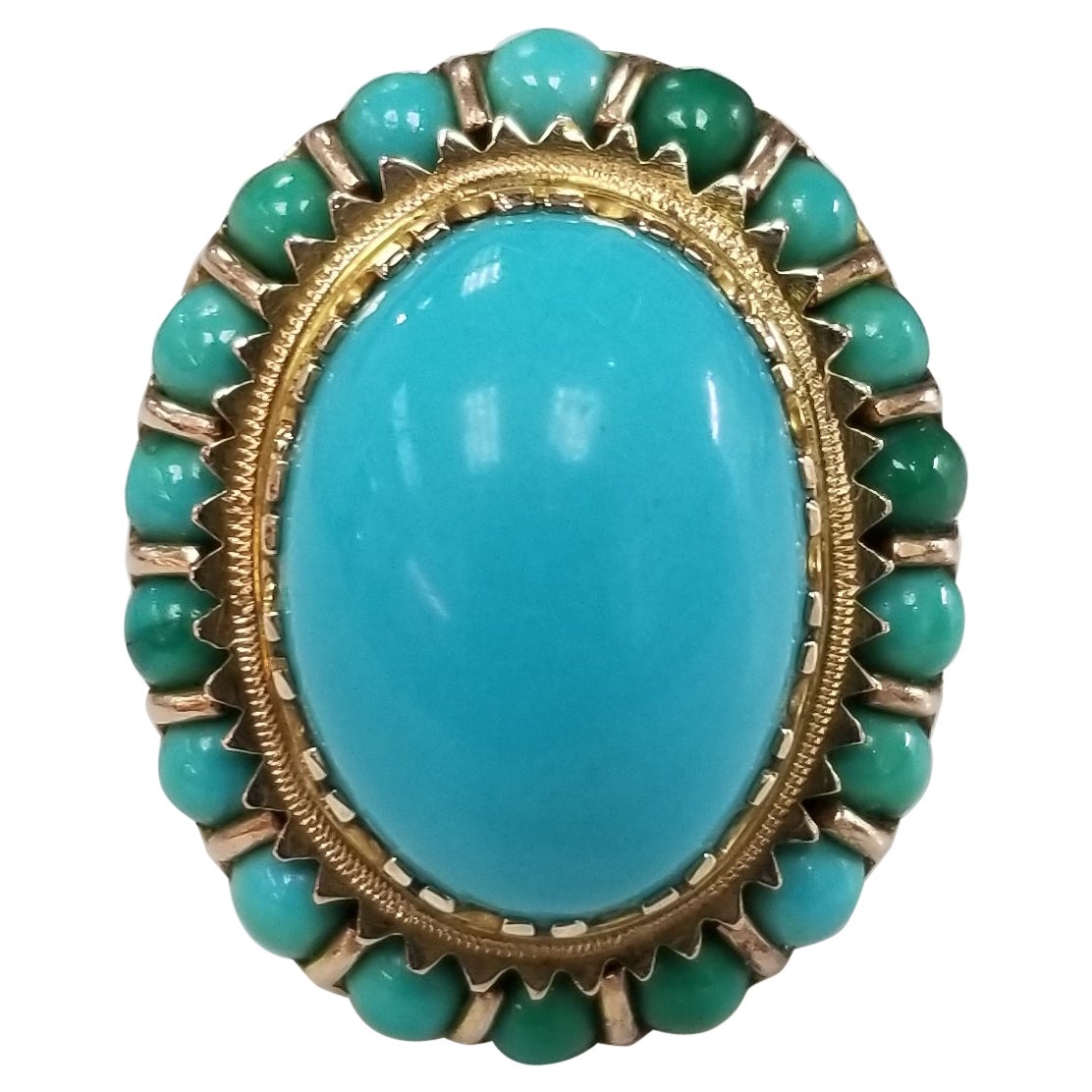 Schöner ovaler 14k Gelbgold "Persian" Türkis-Cluster-Ring