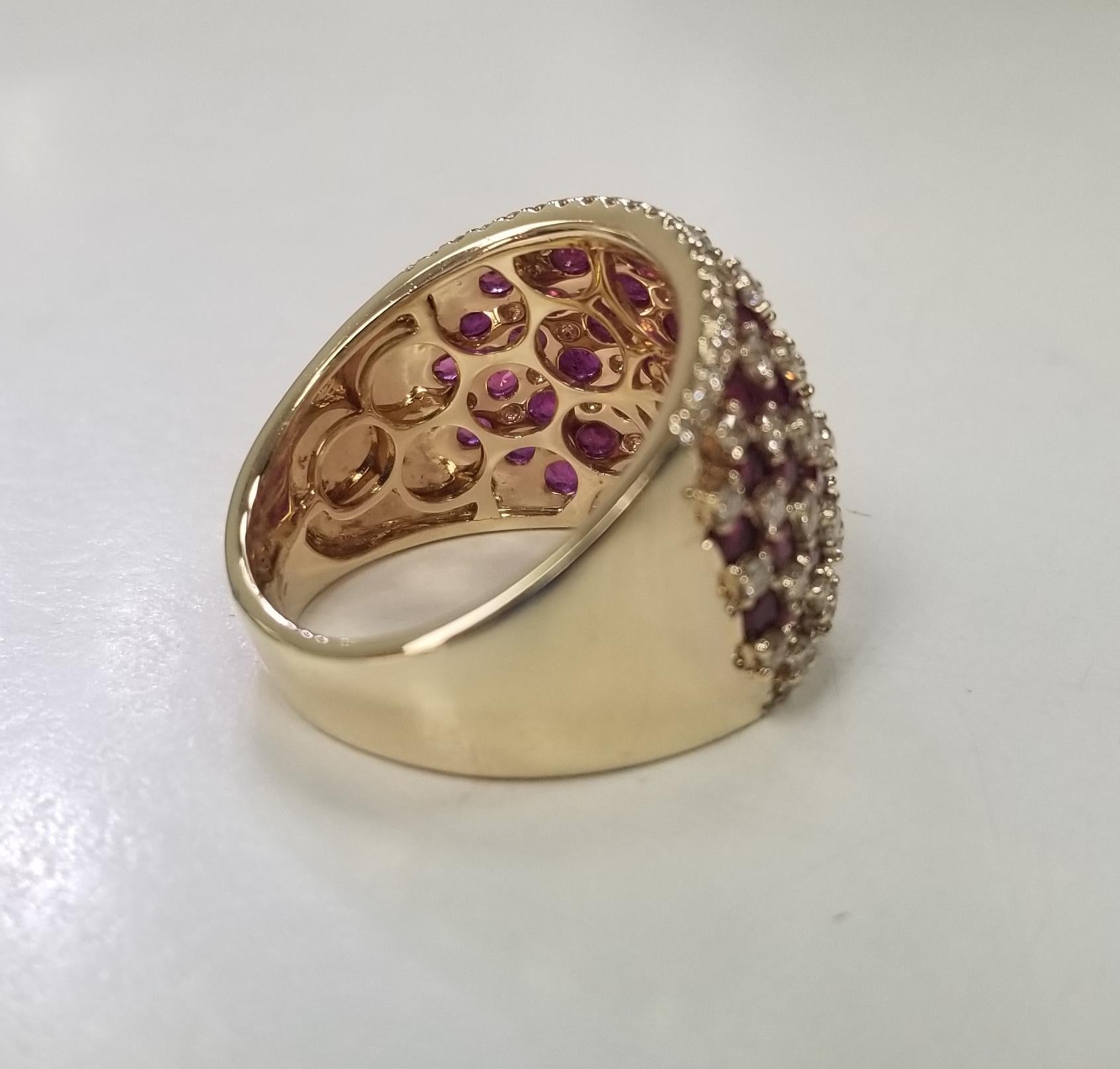 Contemporary This Beautiful Vintage 14k Yellow Gold Ruby and Diamond Checkerboard Ring For Sale