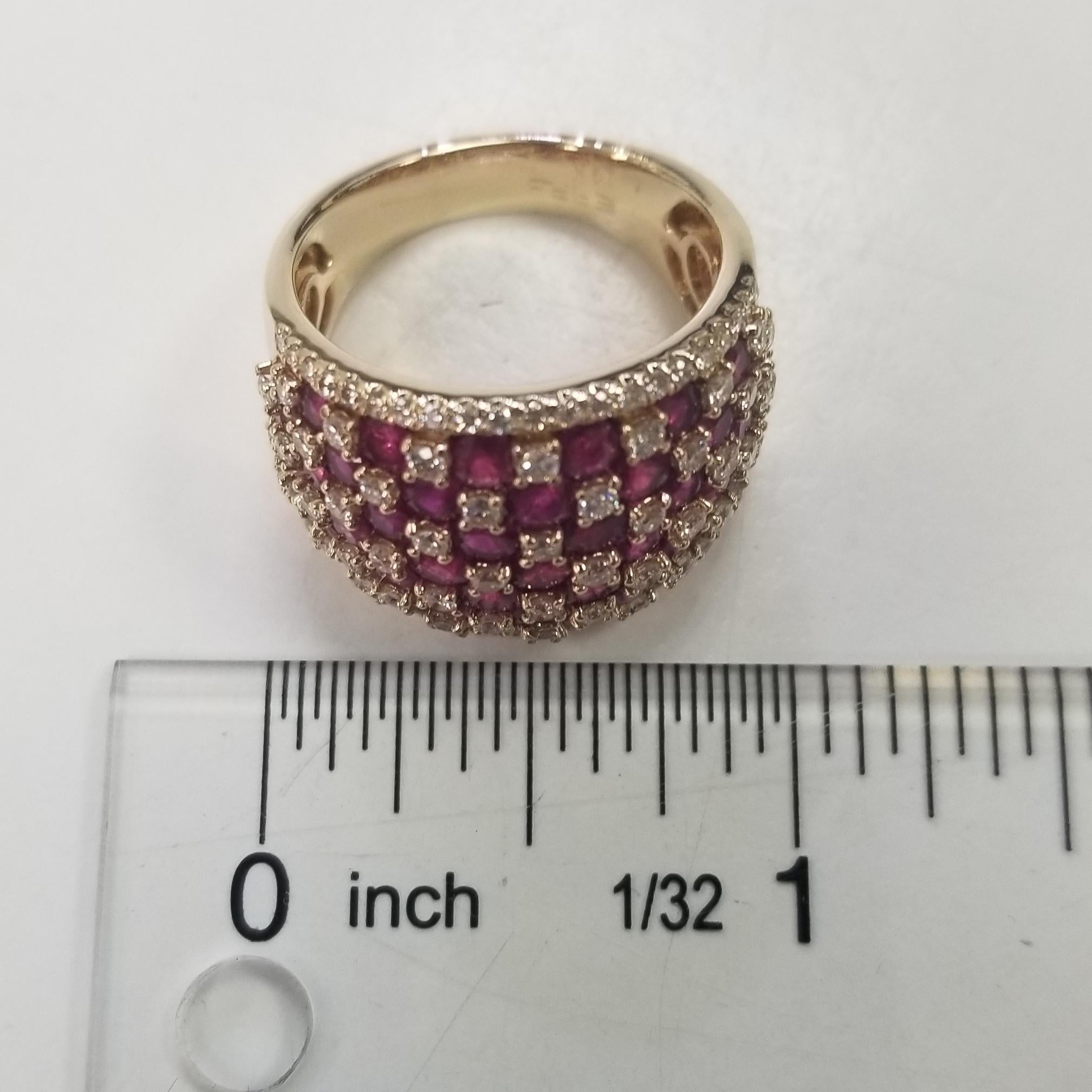 Women's or Men's This Beautiful Vintage 14k Yellow Gold Ruby and Diamond Checkerboard Ring For Sale