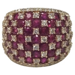 This Beautiful Vintage 14k Yellow Gold Ruby and Diamond Checkerboard Ring