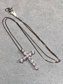 Estate 18K Platinum Prong Set Round Diamond Cross Pendant Necklace 2.00ctw 18”