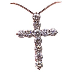 Estate 18K Platinum Prong Set Round Diamond Cross Pendant Necklace 2.00ctw 18”