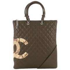 This Chanel Cambon Flat Tote Quilted Leather, crafted in olive quilted leather