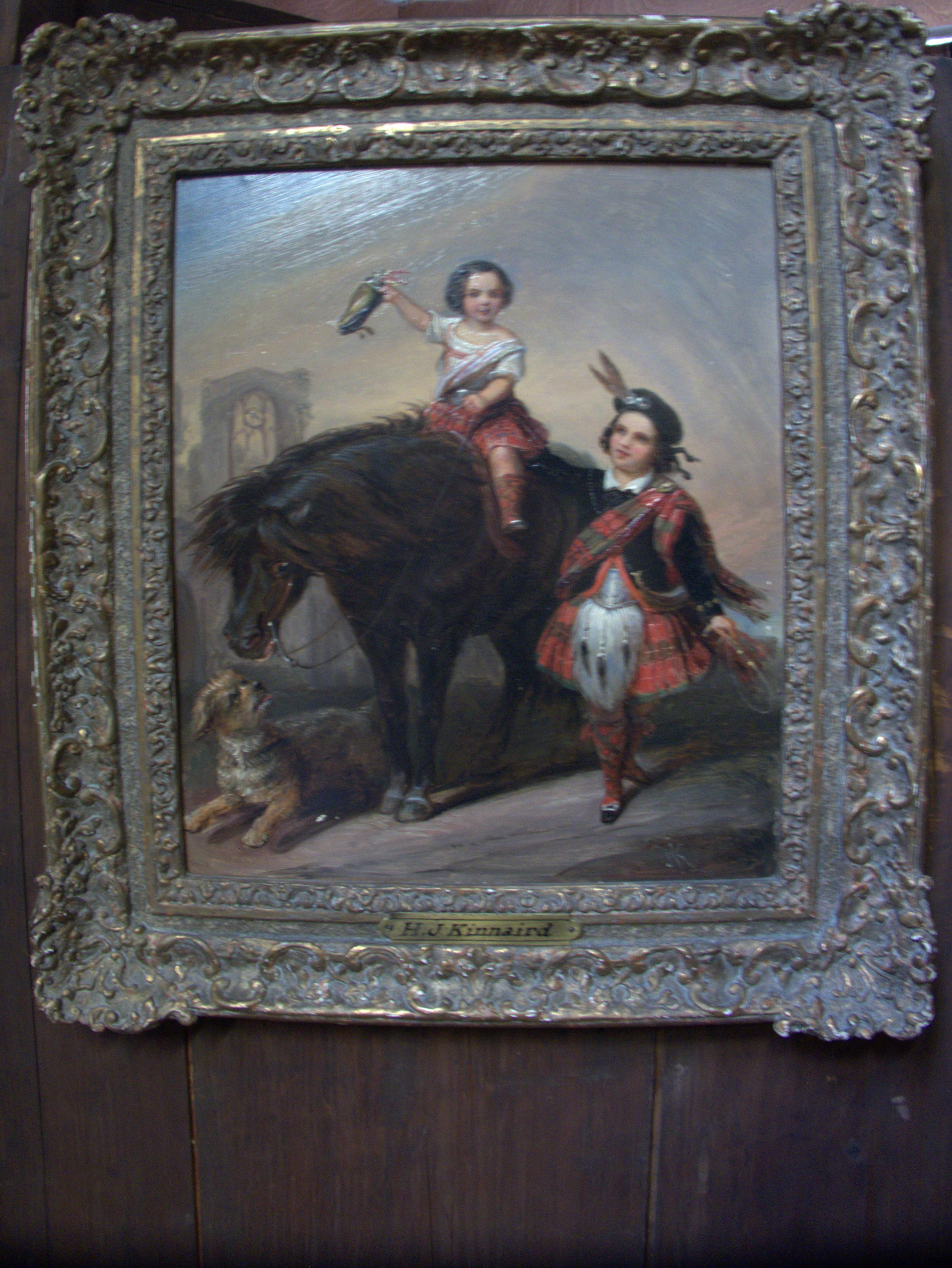 This Charming Oil on Board Painting, Depicting Two Youths in Full Highland Dress In Good Condition For Sale In Perth, GB