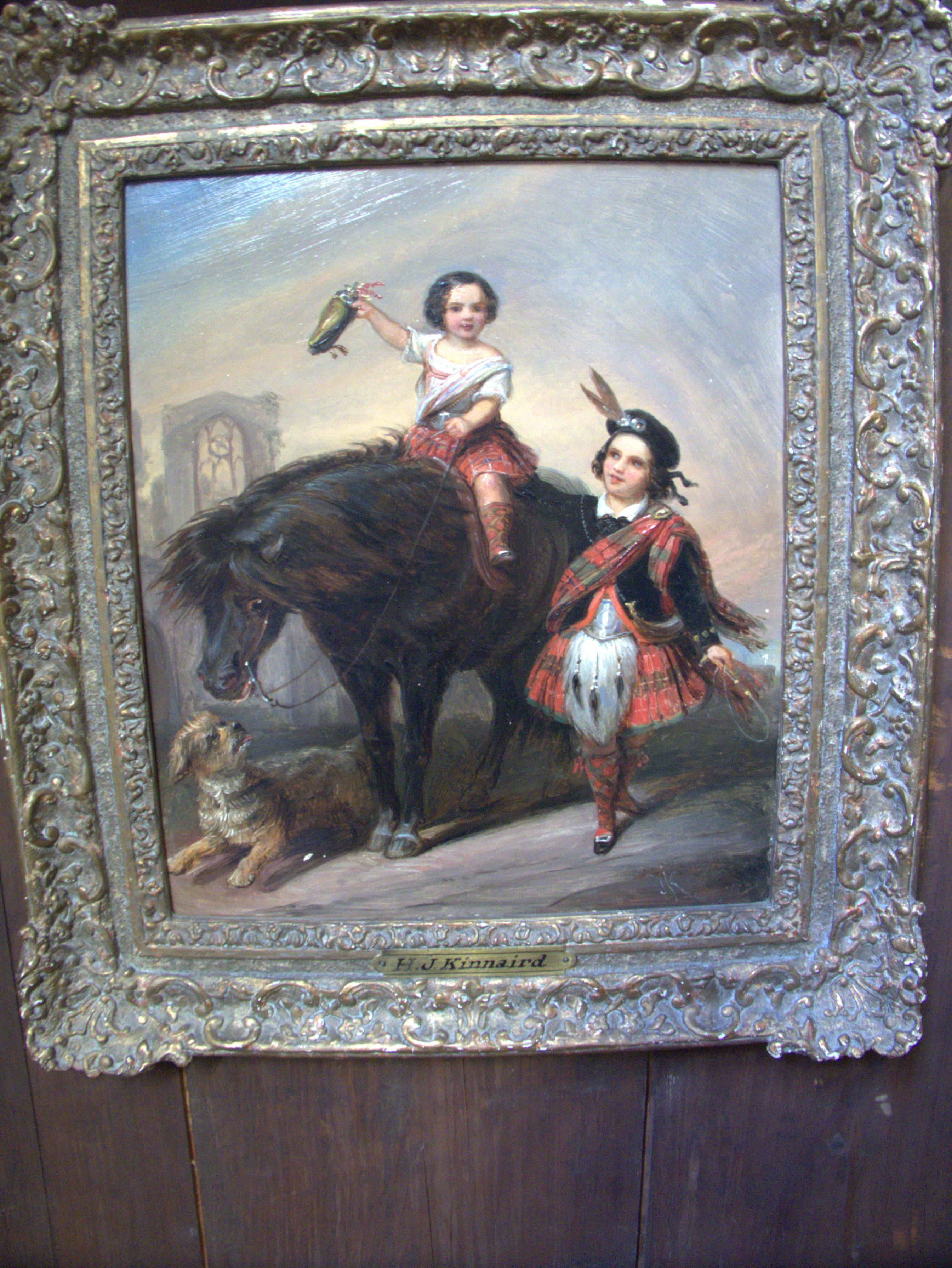 Wood This Charming Oil on Board Painting, Depicting Two Youths in Full Highland Dress For Sale