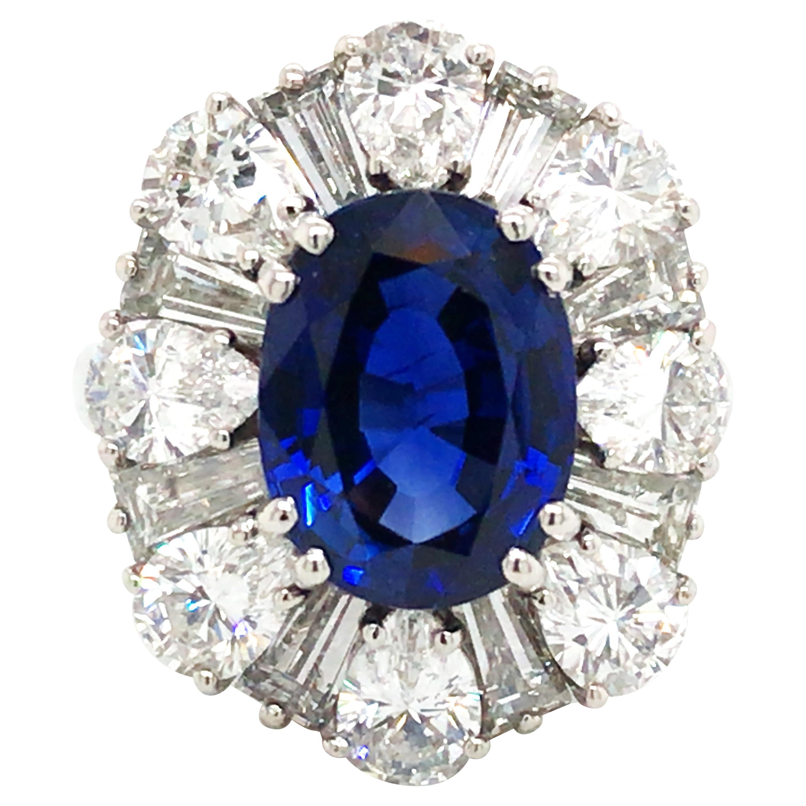 Platin 4,02ct Ceylon beheizt Saphir Diamant Ring, Gubelin im Angebot