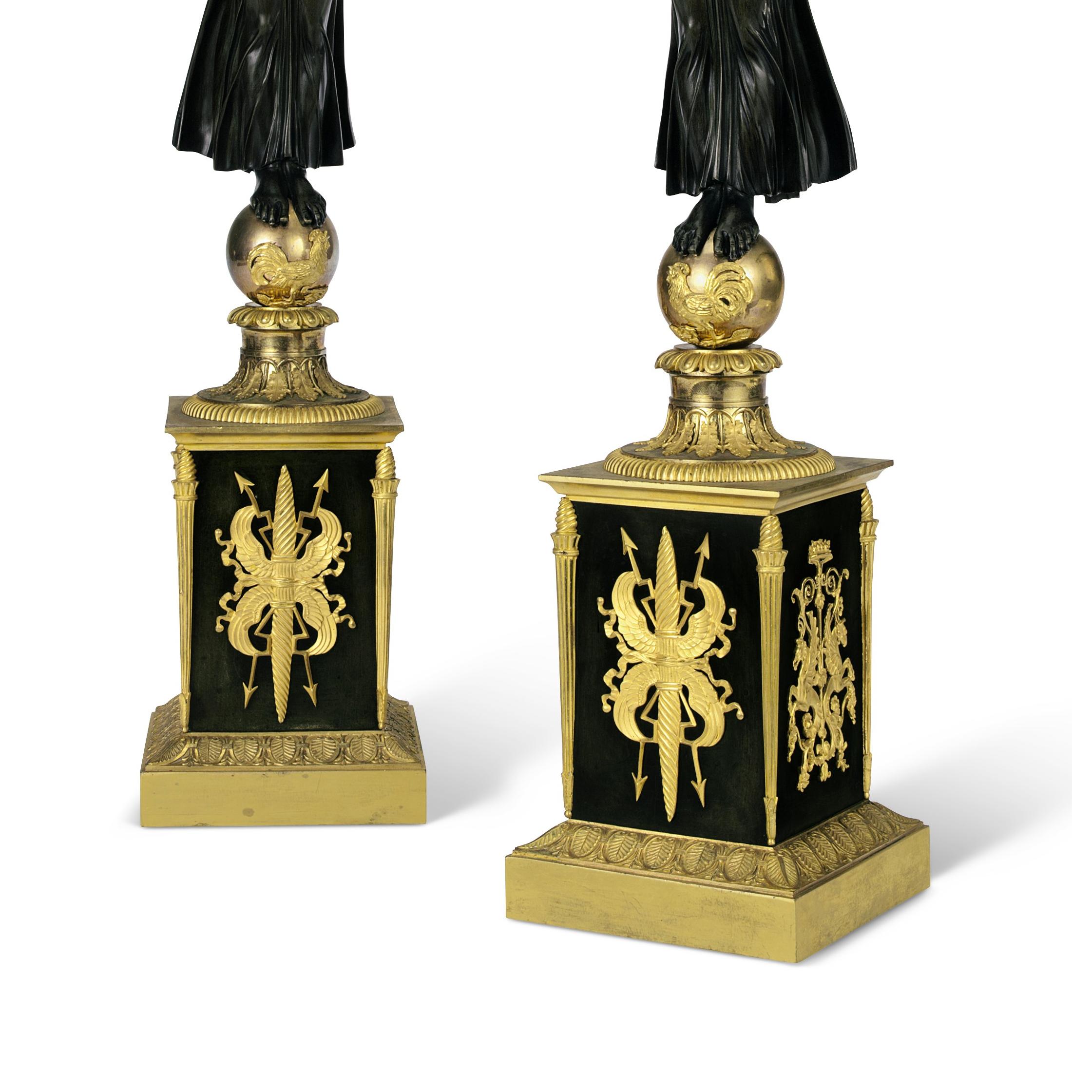  This exquisite pair of Empire four light Candelabras with Cornucopia Motif  In Good Condition For Sale In New York, NY