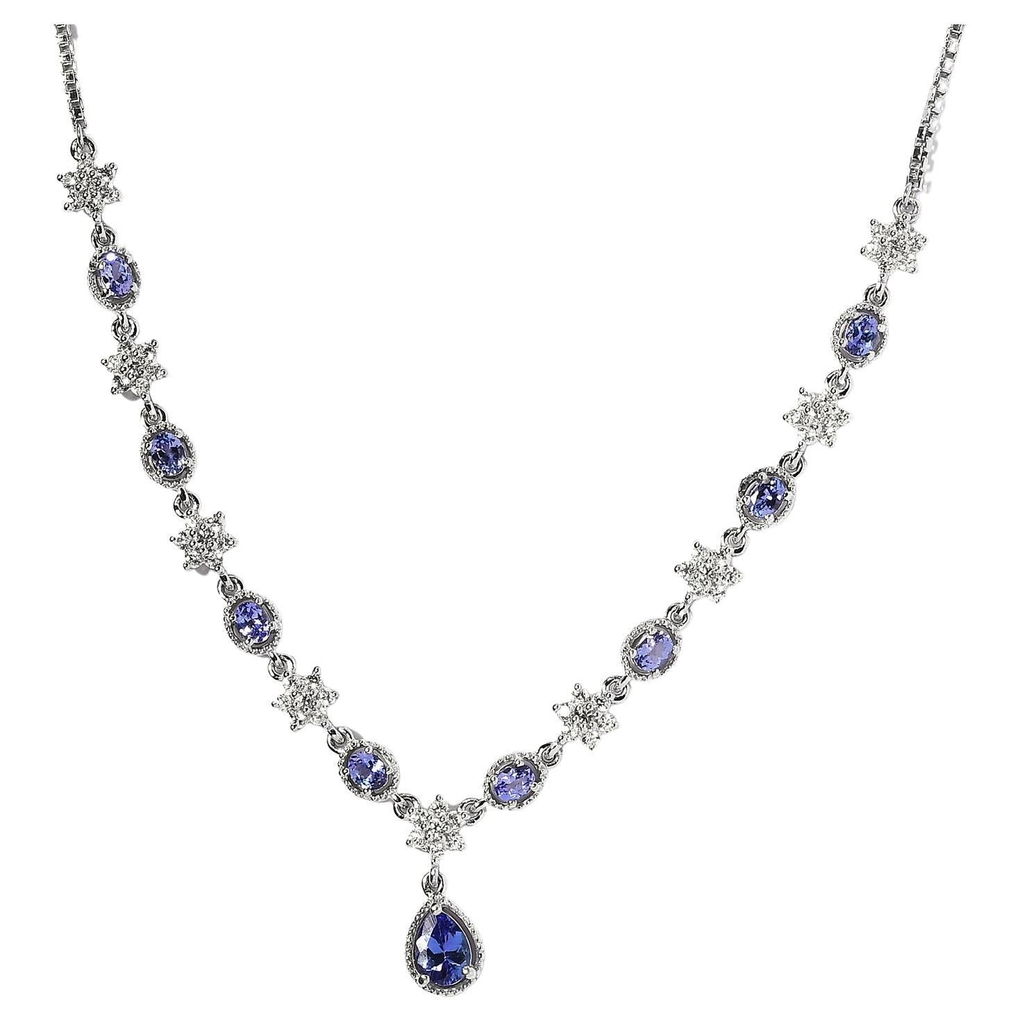 3.88 Ct Tanzanite 925 Sterling Silver Solitaire Necklace For Bridal Necklace   For Sale