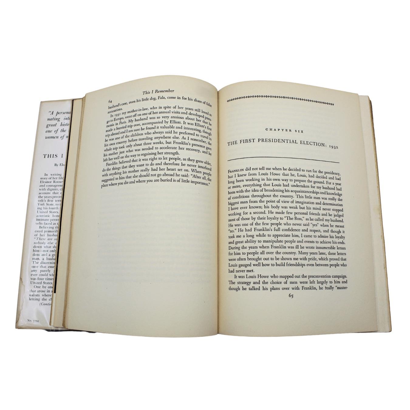 Ce que je me souviens, signé et inscrit par Eleanor Roosevelt, première édition, 1949 en vente 1