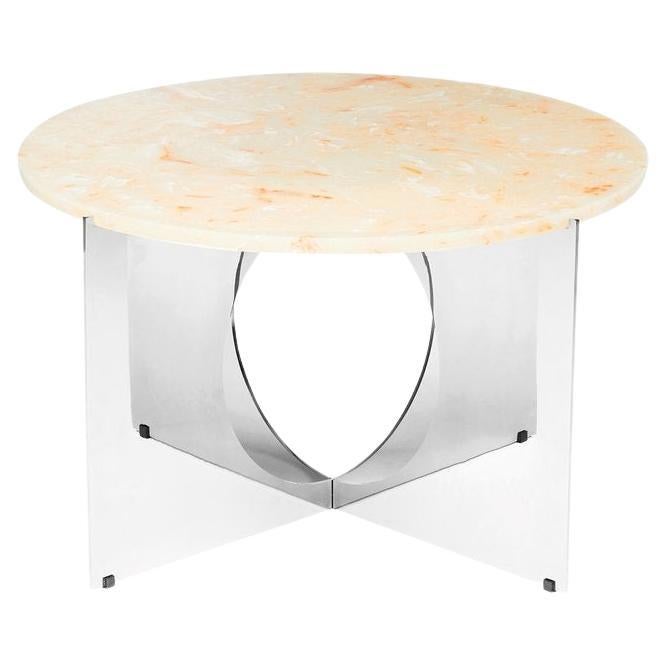 This Is Art Coffee Table, Composite Top with Cream and Stainless Steel For Sale
