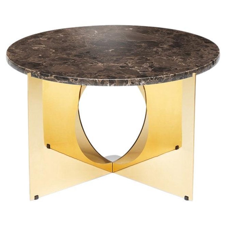 This is Art Coffee Table, Marble Top with Dark Brown and Brass For Sale