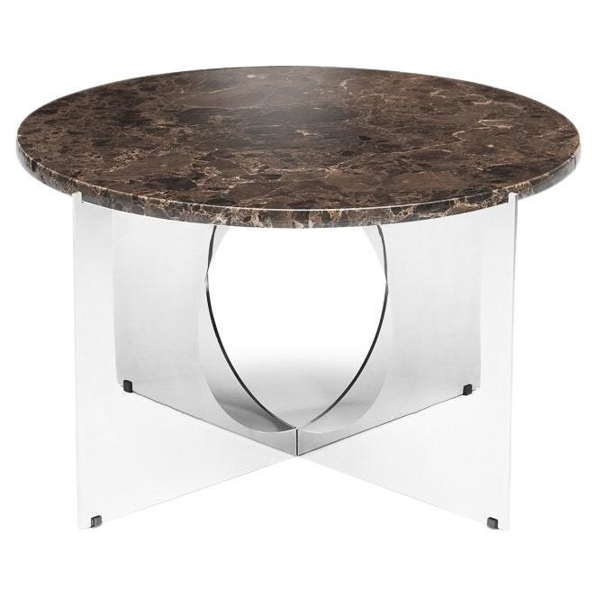 This is Art Coffee Table, Marble Top with Dark Brown and Stainless Steel For Sale