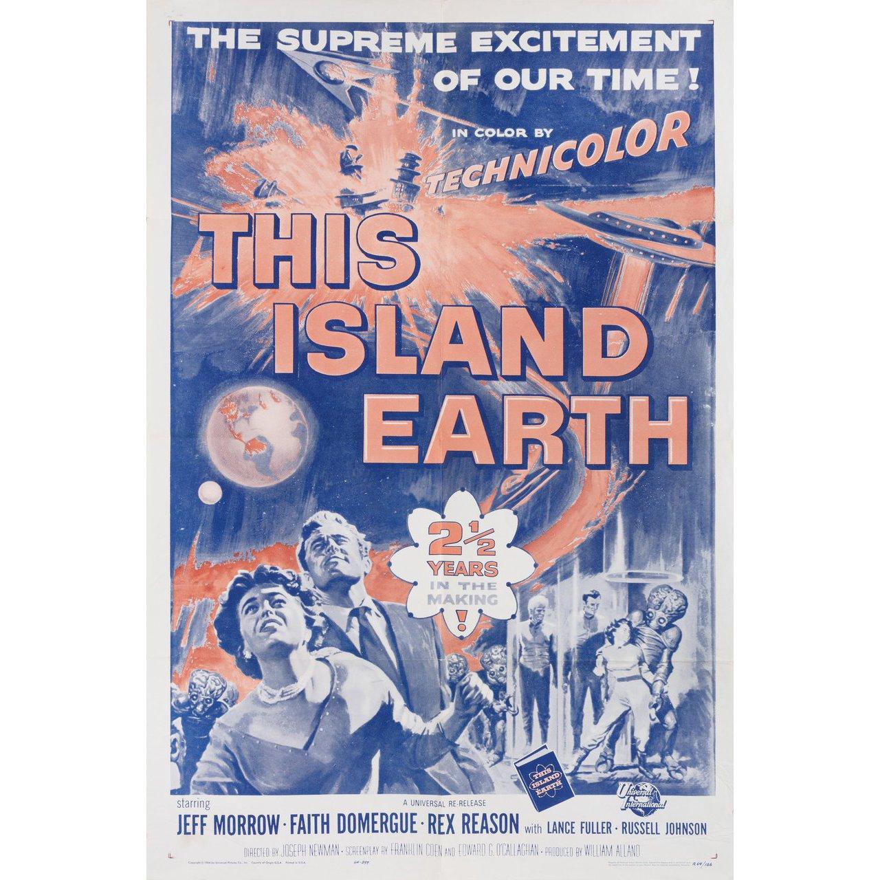 Original 1964 re-release U.S. one sheet poster for the 1955 film This Island Earth directed by Joseph M. Newman / Jack Arnold with Jeff Morrow / Faith Domergue / Rex Reason / Lance Fuller. Very Good condition, folded with wrinkles at bottom. Many