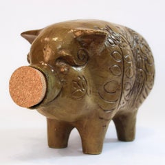 This Little Piggy Saved It All: Large Vintage Folk Art Ceramic Pig Bank