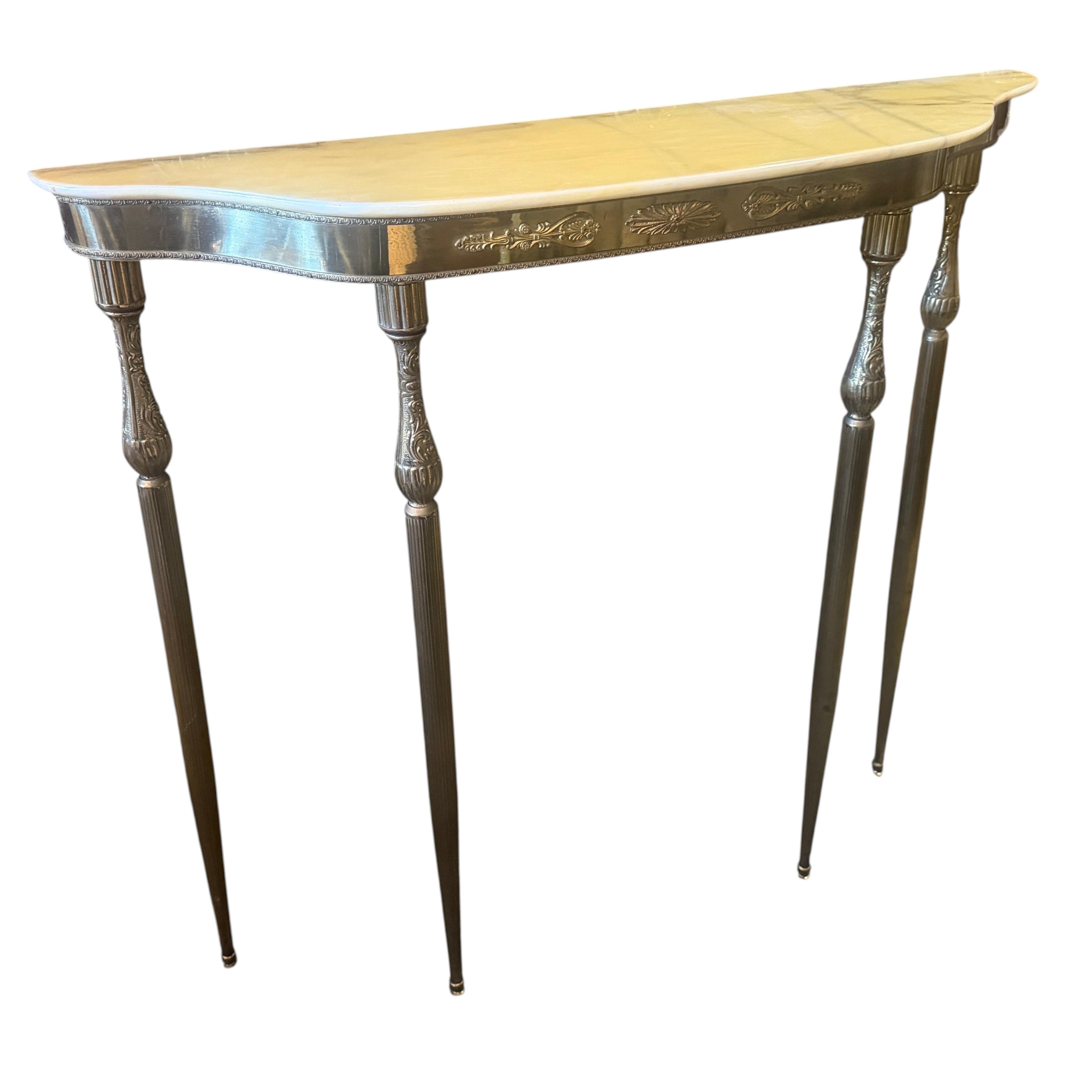 1950s Mid-Century Modern Brass and Marble Italian Console Table
