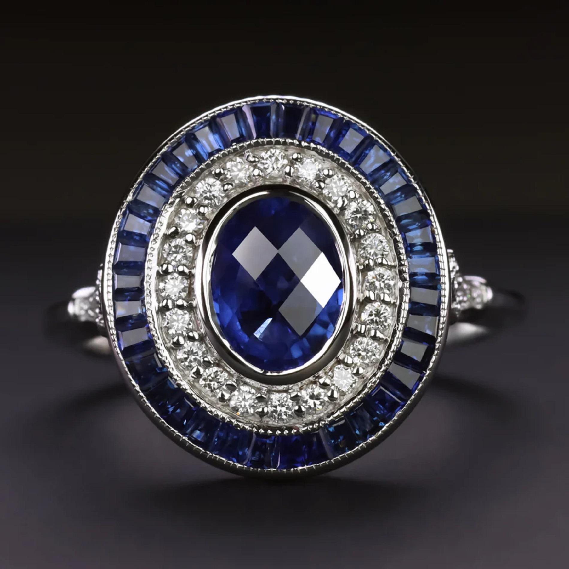 Saphir- und Diamant-Cocktailring (Alteuropäischer Schliff)