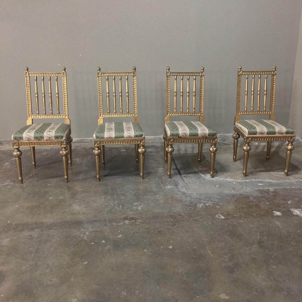 This Set of Four 19th Century Swedish Louis XVI Gilded Chairs In Good Condition For Sale In Dallas, TX