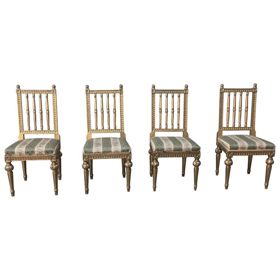 This Set of Four 19th Century Swedish Louis XVI Gilded Chairs