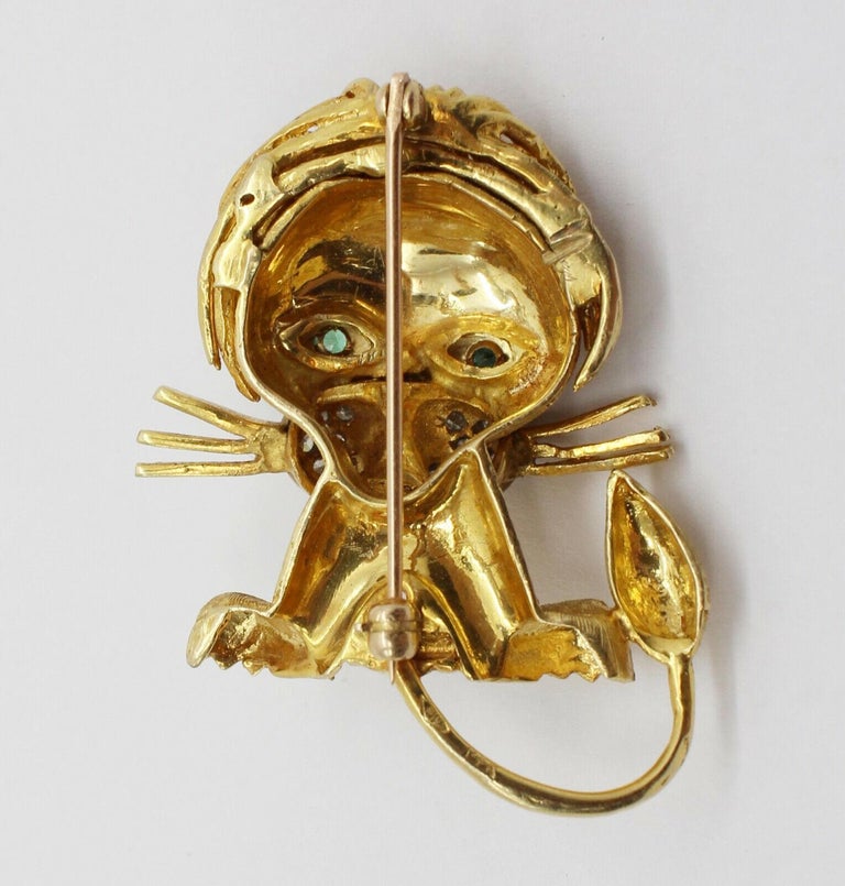Broche Vintage Tête De Lion En Or Jaune 14 Carats Avec Diamant Et Rubis | 7,6 Grammes | Occasion Bon état