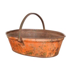 Antique This Wonderful English Orange-Painted Metal Harvest or Garden Trug